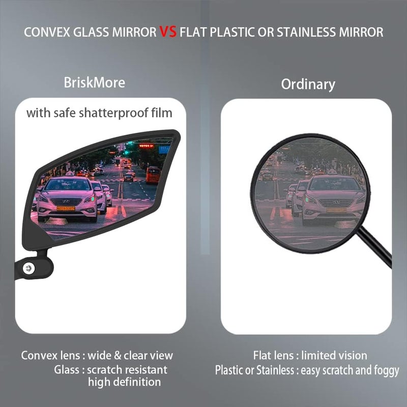BriskMore Handlebar Bike Mirror, Scratch Resistant Glass Lens, Ajustable and Rotatable Safe Rearview Bicycle Mirror - Image 4